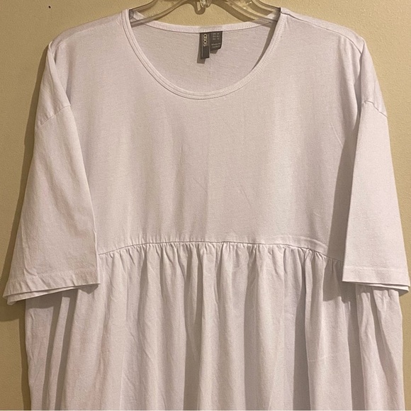 ASOS Shirt Women’s Size 12 White Short Sleeve Top Relaxed Tunic Cotton Peplum - Picture 2 of 9